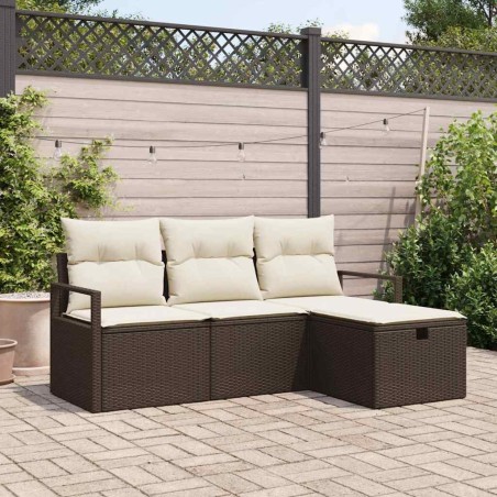Ensemble de canapé de jardin en 4 pièces avec coussins marron en rotin synthétique 