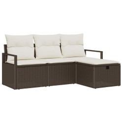Ensemble de canapé de jardin en 4 pièces avec coussins marron en rotin synthétique 