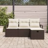 Ensemble de canapé de jardin en 4 pièces avec coussins marron en rotin synthétique 