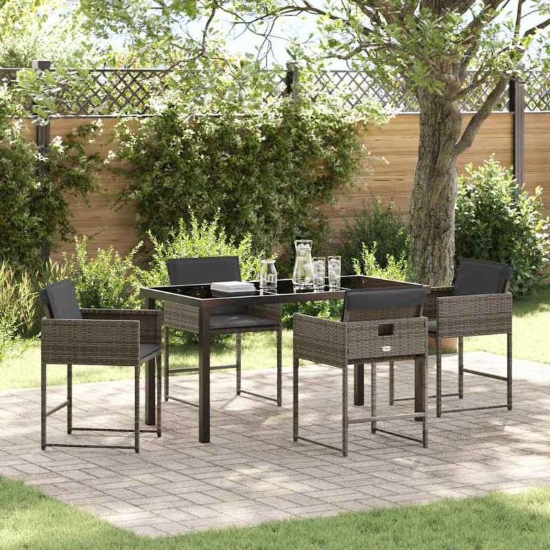 Ensemble de jardin 5 pièces avec coussins gris en poly rotin 