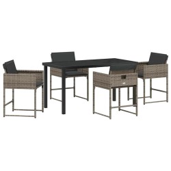 Ensemble de jardin 5 pièces avec coussins gris en poly rotin 