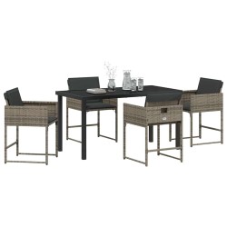 Ensemble de jardin 5 pièces avec coussins gris en poly rotin 