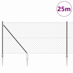 Jeu de Poteaux de Clôture Gris 1.4 x 25 m Acier galvanisé 