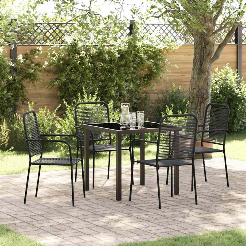 Ensemble de jardin 5 pièces en corde de coton noir et acier 