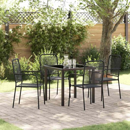 Ensemble de jardin 5 pièces en corde de coton noir et acier 