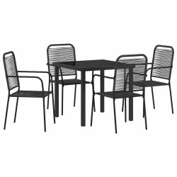 Ensemble de jardin 5 pièces en corde de coton noir et acier 