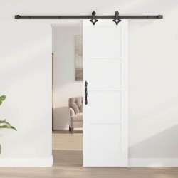 Porte coulissante avec ensemble de quincaillerie blanche 61x198.5 cm en bois massif de pin 