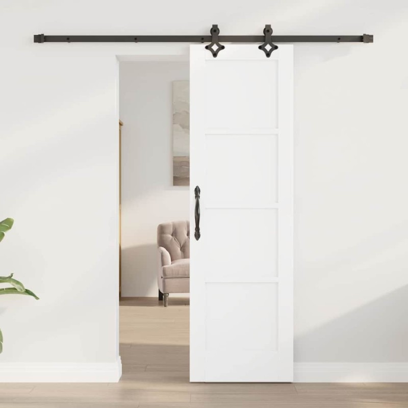 Porte coulissante avec ensemble de quincaillerie blanche 61x198.5 cm en bois massif de pin 