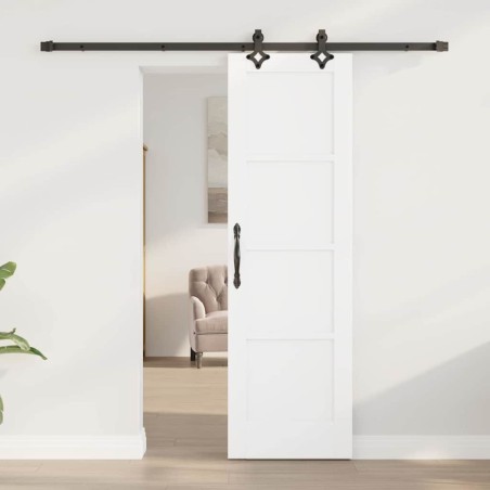 Porte coulissante avec ensemble de quincaillerie blanche 61x198.5 cm en bois massif de pin 