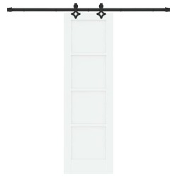 Porte coulissante avec ensemble de quincaillerie blanche 61x198.5 cm en bois massif de pin 