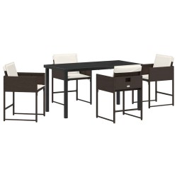 Set de salle à manger de jardin 5 pièces avec coussins en poly rotin marron 