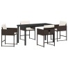 Set de salle à manger de jardin 5 pièces avec coussins en poly rotin marron 