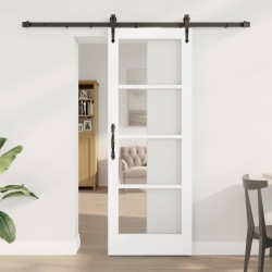 Porte coulissante avec set de quincaillerie blanche 73,5x198,5 cm en bois massif de pin 