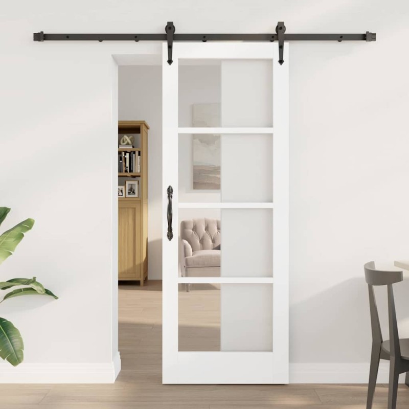 Porte coulissante avec set de quincaillerie blanche 73,5x198,5 cm en bois massif de pin 