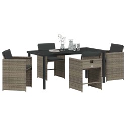 Ensemble de salle à manger de jardin 5 pièces avec coussins gris en poly rotin 