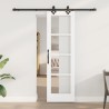 Porte Coulissante avec Kit Quincaillerie "ORKDAL" Blanche en Bois Massif & Verre 