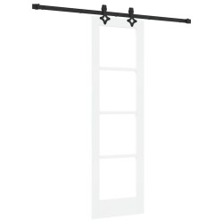 Porte Coulissante avec Kit Quincaillerie "ORKDAL" Blanche en Bois Massif & Verre 
