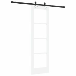 Porte Coulissante avec Kit Quincaillerie "ORKDAL" Blanche en Bois Massif & Verre 