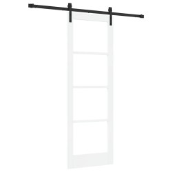 Porte Coulissante avec Kit de Quincaillerie "ORKDAL" Bois Massif Blanc & Verre 