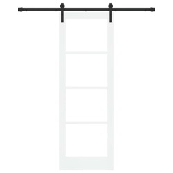 Porte Coulissante avec Kit de Quincaillerie "ORKDAL" Bois Massif Blanc & Verre 