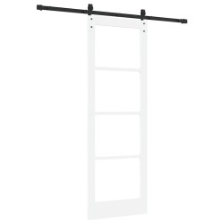 Porte Coulissante avec Kit de Quincaillerie "ORKDAL" Bois Massif Blanc & Verre 