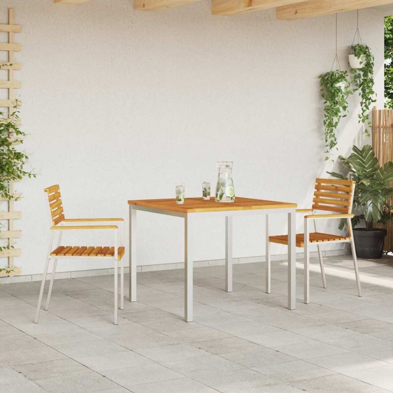 Chaises de jardin empilables 2 pcs en bois d'acacia et acier inoxydable 