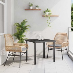Ensemble de salle à manger de jardin 3 pièces avec coussins marron en poly rotin 