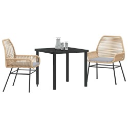 Ensemble de salle à manger de jardin 3 pièces avec coussins marron en poly rotin 