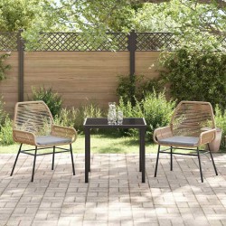 Ensemble de salle à manger de jardin 3 pièces avec coussins marron en poly rotin 