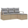 Ensemble de canapé de jardin en 4 pièces avec coussins beiges en poly rotin 