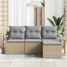 Ensemble de canapé de jardin en 4 pièces avec coussins beiges en poly rotin 