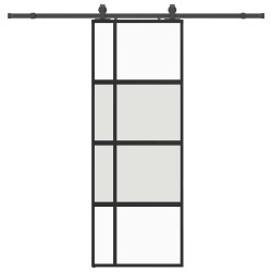 Porte coulissante kit quincaillerie noir 76x205 cm verre trempé 