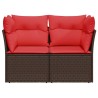 Sofa de jardin avec coussins 2 places en poly rotin marron. 