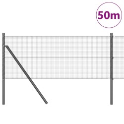 Clôture en fil soudé avec 13 poteaux gris 0,8x50 m en acier 