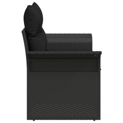 Canapé de Jardin 2 Places avec Rangement & Coussins Noir Poly Rattan 