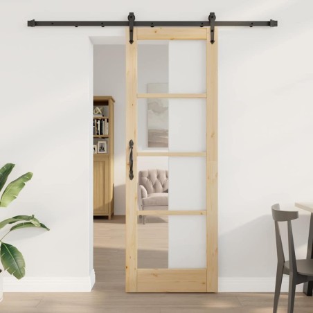 Porte coulissante avec set de quincaillerie 73.5x211 cm en bois massif de pin 