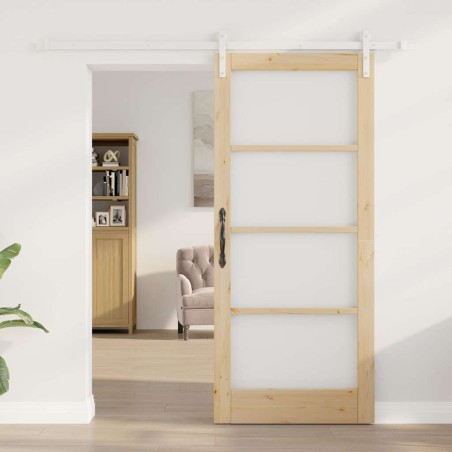 Porte coulissante avec quincaillerie 'ORKDAL'en bois massif et verre 