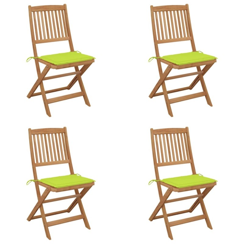 Chaises pliables de jardin lot de 4 avec coussins Bois d'acacia 