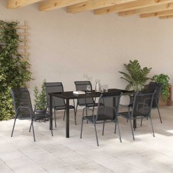 Ensemble de salle à manger de jardin 7 pièces noir en textilène et acier 