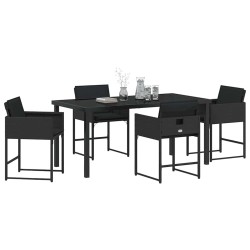 Ensemble de jardin 5 pièces avec des coussins en poly rotin noir 