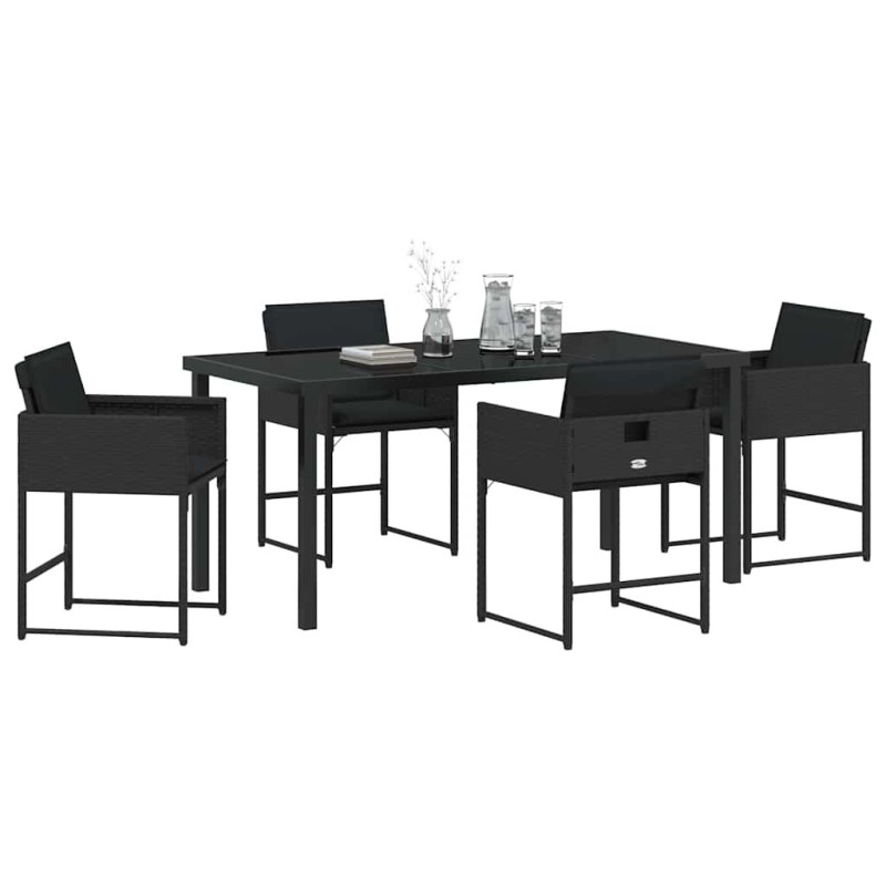 Ensemble de jardin 5 pièces avec des coussins en poly rotin noir 