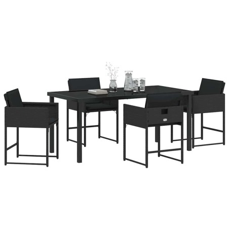 Ensemble de jardin 5 pièces avec des coussins en poly rotin noir 