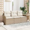 Ensemble de Canapé de Jardin 3 Pièces avec Coussins Beige Rattan Poly 