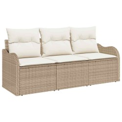 Ensemble de Canapé de Jardin 3 Pièces avec Coussins Beige Rattan Poly 