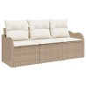 Ensemble de Canapé de Jardin 3 Pièces avec Coussins Beige Rattan Poly 