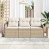 Ensemble de Canapé de Jardin 3 Pièces avec Coussins Beige Rattan Poly 