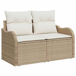 Ensemble de Canapé de Jardin 3 Pièces avec Coussins Beige Rattan Poly 
