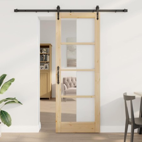 Porte coulissante avec quincaillerie 78x211 cm en bois massif de pin 