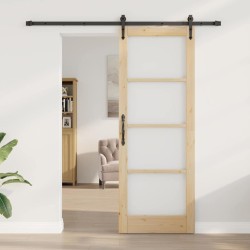 Porte coulissante avec quincaillerie 78x211 cm en bois massif de pin 