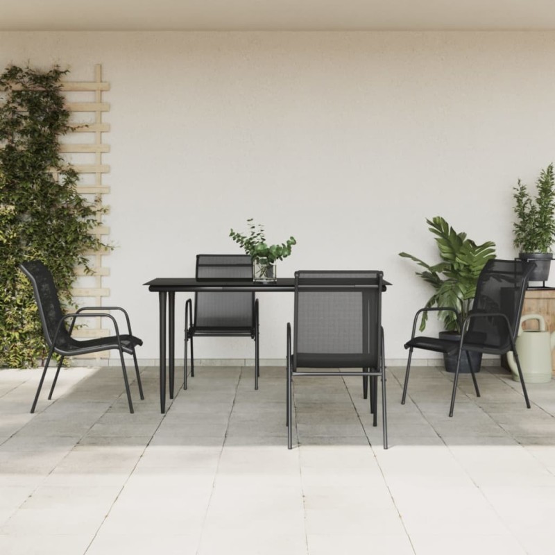 Ensemble à manger de jardin 5 pcs noir textilène et acier 